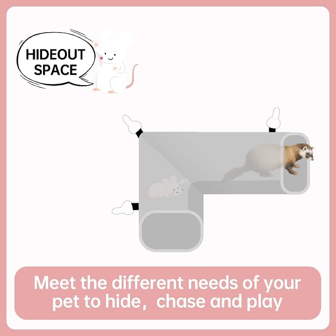 Rat Ferret Hammock Toys Cage Accessories, Guinea Pig Hideout Tunnel, Warm Bed for Rat Ferret Guinea Pig Sleep Hide and Play (3.Right Angle Tunnel)