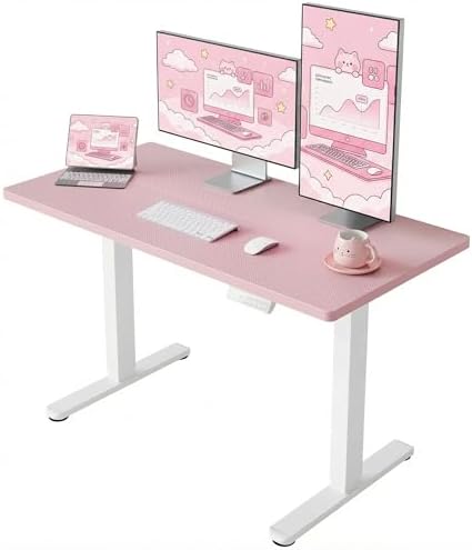 HUANUO 48x24 Inch Electric Standing Desk, Height Adjustable, Pink