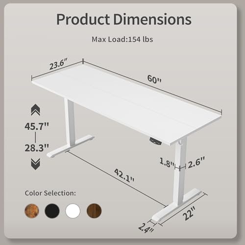 Agilestic 60 * 24 Inch Height Adjustable Electric Standing Desk, White