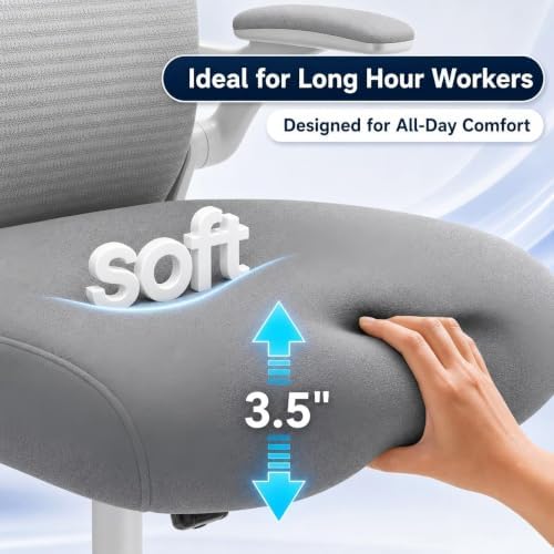 Home Office Desk Chairs, Ergonomic Office Chair with Lumbar Support & 3D Headrest, Computer Desk Chair with Flip-up Armrests, Perfect for Office or Study, Gray/Gold