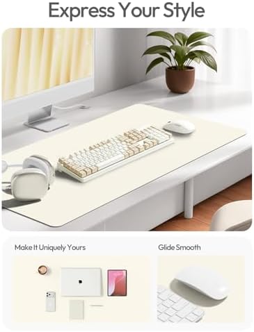 YSAGi Leather Desk Protector, Office Mat, Large Mouse Mat, Non-Slip PU Leather Blotter, Laptop Desk Mat, Waterproof Writing Pad for Office and Home(Cream, 63" x 24")