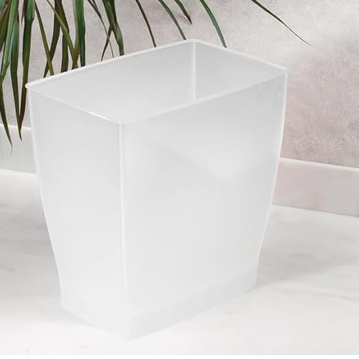 iDesign Small Plastic Bathroom Trash Can, Slim Rectangle Garbage Bin for Bedroom, Office, Dorm, Clear Frost