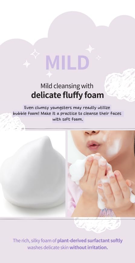 JUNG SAEM MOOL KIDS Mild Bubble Foam Facial & Body | pH Balanced Foaming Cleanser for Sensitive Young Skin | Hypoallergenic, Moisturizing, Sulfate-Free Baby Body Wash