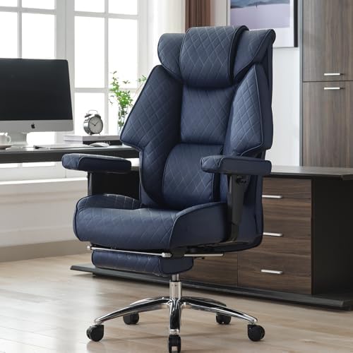 EXCEBET 400lbs Big and Tall Executive Office Chair, Blue PU Leather