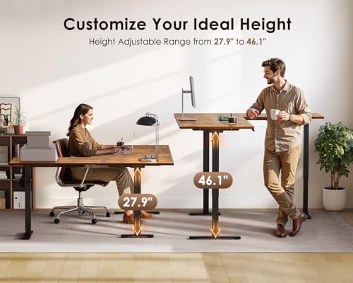 OffiGo 71 Inch Reversible L Shaped Electric Standing Desk, Rustic Brown