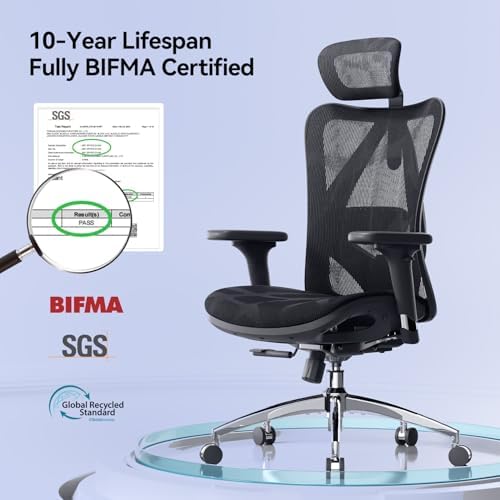 SIHOO M57 Ergonomic Mesh Office Chair, High Back Home Desk Chair with 3D Armrests, Lumbar Support and Adjustable Headrest, Comfortable Computer Chair, Office Chair Hold 330 LBS-2 Packs-Black