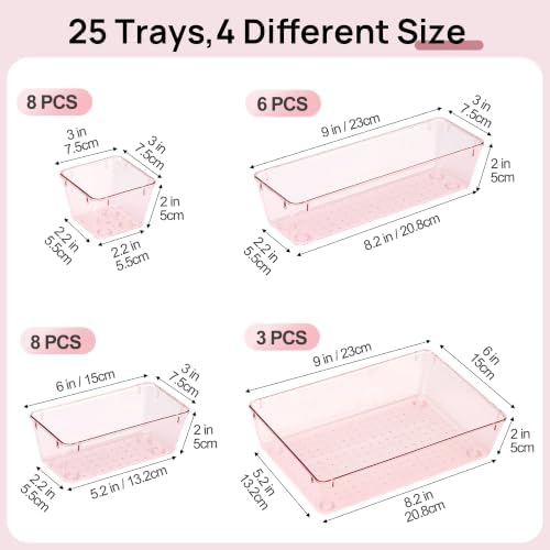 Vtopmart 25 Pack Plastic Drawer Organizers with Non-slip Rubber Pads