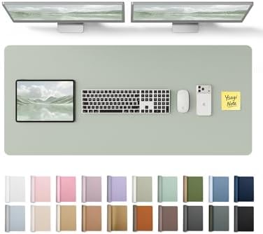 YSAGi Leather Desk Pad Protector, Office Desk Mat, Large Mouse Pad, Non-Slip PU Leather Desk Blotter, Laptop Desk Pad, Waterproof Desk Writing Pad for Office and Home (Grayish Green, 47" x 17")