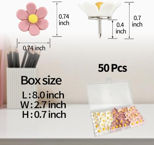 50 Pcs Flowers Push Pins Decorative Thumb Tacks in 3 Colors Cute Office Decor for Cork Board Bulletin Board, Photos Wall Maps and Other Offices Schools Supplies Christmas Decoration