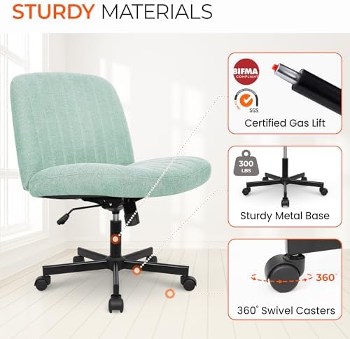 Orange Factory Criss Cross Chair, Wide Fabric Vanity Desk Seat, Mint Wheel