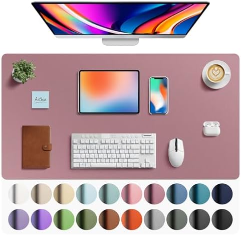 Aothia Faux Leather Desk Mat - Large Mouse Pad, Non-Slip PU Leather Blotter, Waterproof Writing Surface for Office and Home (Dark Pink, 40" x 24")