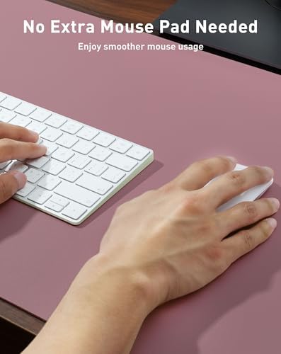 Aothia Faux Leather Desk Mat - Large Mouse Pad, Non-Slip PU Leather Blotter, Waterproof Writing Surface for Office and Home (Dark Pink, 63" x 24")
