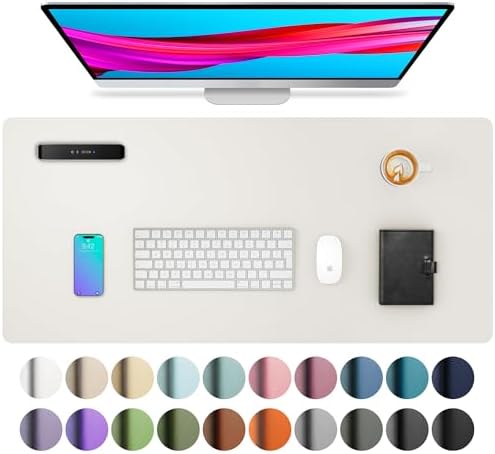 Aothia Leather Desk Pad Protector, Mouse Pad, Office Desk Mat, Non-Slip PU Leather Desk Blotter, Laptop Desk Pad, Waterproof Desk Writing Pad for Office and Home (23.6" x 13.7", Off-White)