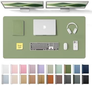 YSAGi Leather Desk Protector, Office Mat, Large Mouse Mat, Non-Slip PU Leather Blotter, Laptop Desk Pad, Waterproof Writing Pad for Office and Home (Bamboo Green, 47.2" x 23.6")
