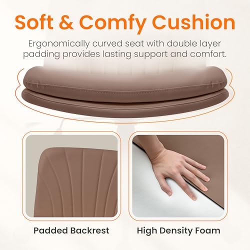 NEO CHAIR Criss Cross Chair with Wheels Armless Cross Legged Office Desk Wide Comfy Vanity Makeup Chair Adjustable Swivel Rolling Computer for Home Office PU Leather (Brown)