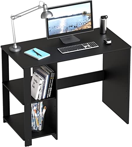 SHW 38-Inch Home Office Computer Desk with Shelves, Black
