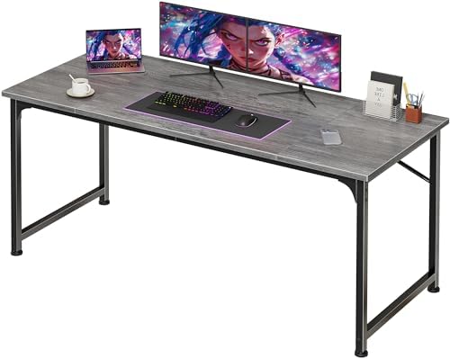 PRAISUN 55 Inch Computer Desk, Office Desk, Spacious Desktop, Grey