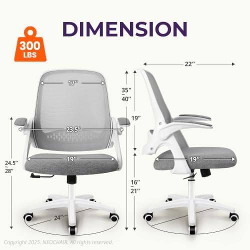 NEO CHAIR Office Desk Chair, Ergonomic Mesh with Flip-Up Armrests, Grey