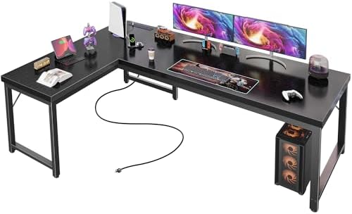 Huuger 63 Inch L Shaped Desk with Power Outlets & 0.95 Inch Thicker Desktop