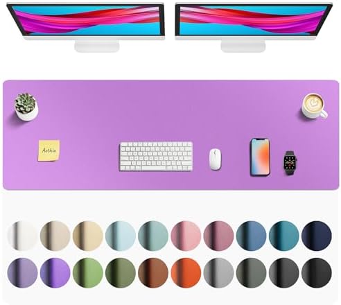 Aothia Faux Leather Desk Mat - Non-Slip PU Leather Desk Blotter, Waterproof Writing Surface, Large Desk Pad for Office & Home (Iris Violet, 55" x 17")