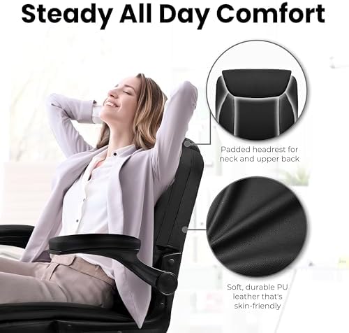 NEO CHAIR PU Leather Office Desk Chair with Adjustable Arms, All Black