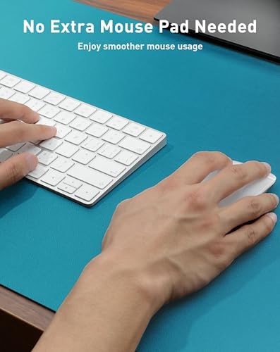 Aothia Faux Leather Desk Mat - Large Mouse Pad, Non-Slip PU Leather Blotter, Waterproof Writing Surface for Office and Home (Turquoise, 40" x 24")