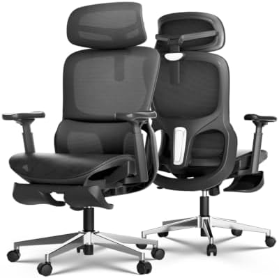 Hbada P2 Ergonomic Office Chair, Office Chair with 3D Lumbar Support, Ergonomic Chair with 3D 360° Rotation Arms & 3D Headrest, 135° Stepless Tilt Function, Black