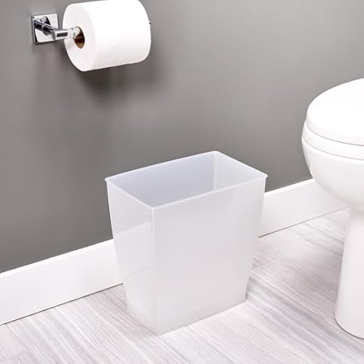 iDesign Small Plastic Bathroom Trash Can, Slim Rectangle Garbage Bin for Bedroom, Office, Dorm, Clear Frost