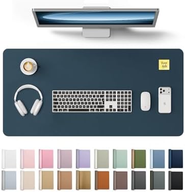 YSAGi Leather Desk Protector, Office Mat, Large Mouse Mat, Non-Slip PU Leather Blotter, Laptop Pad, Waterproof Writing Pad for Office and Home (Dark Blue, 31.5" x 15.8")