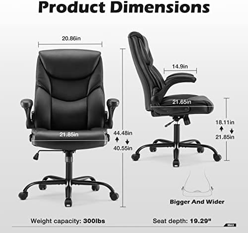 DUMOS Leather Office Chair, Desk Chair Lumbar Support, Black