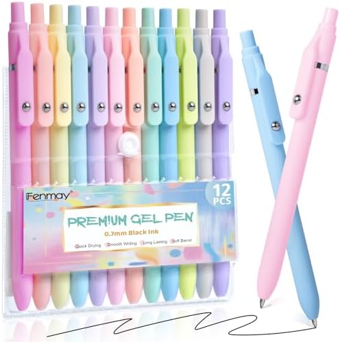 Fenmay Gel Pens, 12 Pcs Black Ink Pens 0.7mm Medium Point| Quick Dry No Smudge, Smooth Writing, Retractable Cute Aesthetic Pens for Journaling Note Taking School Office Supplies