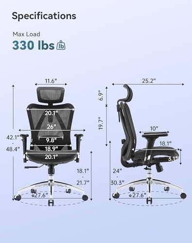 SIHOO M57 Ergonomic Mesh Office Chair, High Back Home Desk Chair with 3D Armrests, Lumbar Support and Adjustable Headrest, Comfortable Computer Chair, Big & Tall Office Chair Hold 330 LBS-Ebony