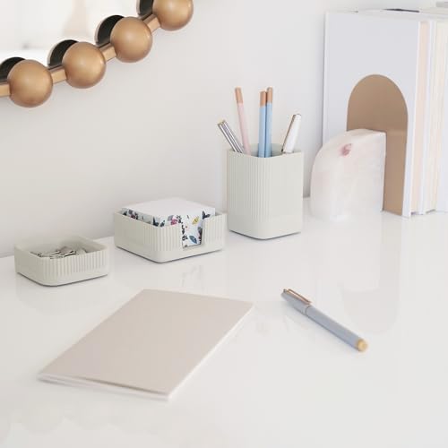 Aesthetic Desk Organizer Set of 3 - Sturdy Concrete Office Accessories