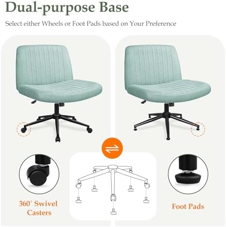 Orange Factory Criss Cross Chair, Wide Wheel Vanity Seat, Mint Dual Base