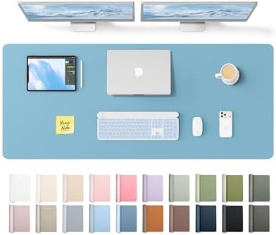 YSAGi Leather Desk Pad Protector, Office Desk Mat, Large Mouse Pad, Non-Slip PU Leather Desk Blotter, Laptop Desk Pad, Waterproof Desk Writing Pad for Office and Home (Sea Blue,55" x 17.2")