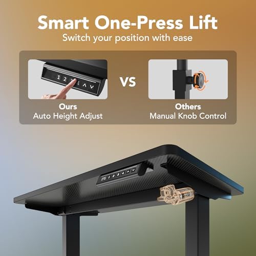 HUANUO 48x24 Inch Electric Standing Desk, Adjustable, Carbon Fiber Black
