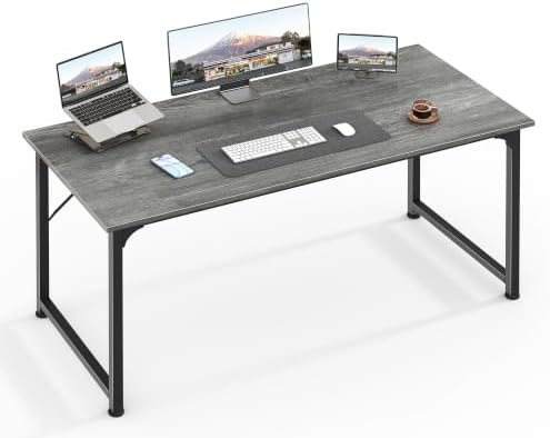Huuger Computer Desk, 48 Inch Office Desk, Gaming Desk with Storage, Writing Desk Work Desk for Home Office, Study, Modern Simple Desk, Large Legroom, Metal Frame, Grey