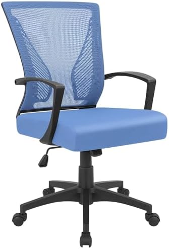 Furmax Office Chair Ergonomic Computer Desk Mesh Chair Mid Back Swivel Lumbar Support with Armrest (1, Blue)