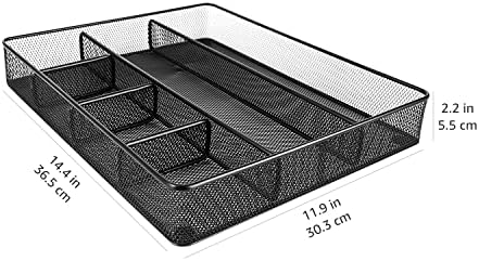 Amazon Basics Mesh Desk Drawer Organizer with 6 Compartments, Non-Slip Office Supplies Storage for Pens and Accessories, Black