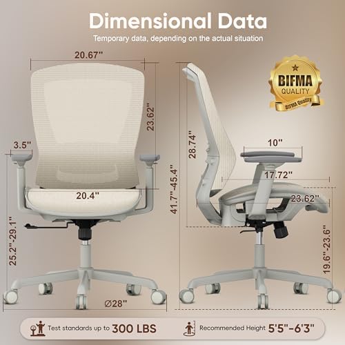 ELABEST Mesh Office Chair,Ergonomic Computer Desk Chair,Sturdy Task Chair- Adjustable Lumbar Support & Armrests,Tilt Function,Comfort Wide Seat,Swivel Home Office Chair (Beige)