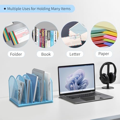 Gawerk 5-Section Vertical Desktop Organizer, 5-Section Mesh File Folder Stand Sorter for Office Home Classroom Organization