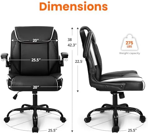 NEO CHAIR PU Leather Office Desk Chair with Adjustable Arms, Black White