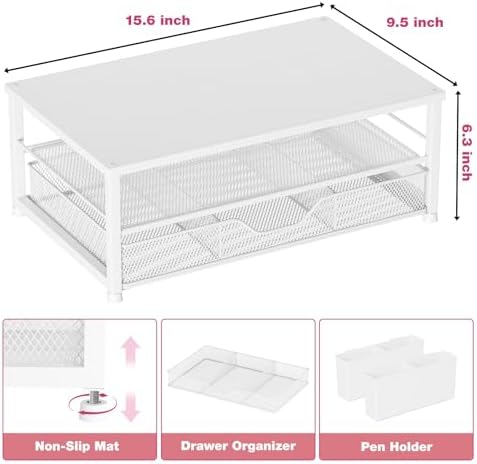 OPNICE Desk Organizers and Accessories, Computer Monitor Stand Riser with Drawer and 2 Pen Holders, Printer & Laptop Stand, Office Desk Accessories & Workspace Organizers for Home Office Supplies, White Wood