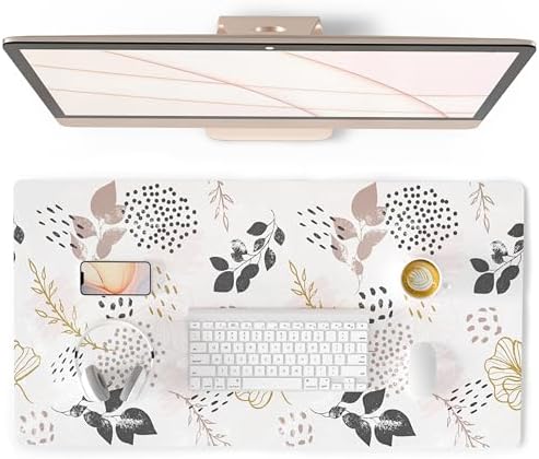 QiyI PU Leather Large Mouse Pad, Office Decor, 31.5" x 15.7", Boho Botany