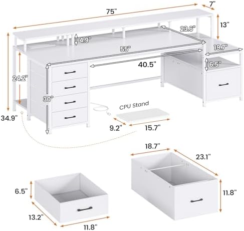 SEDETA 75'' Large Home Office Desk with 5 Drawer, Power Outlet, File Drawer