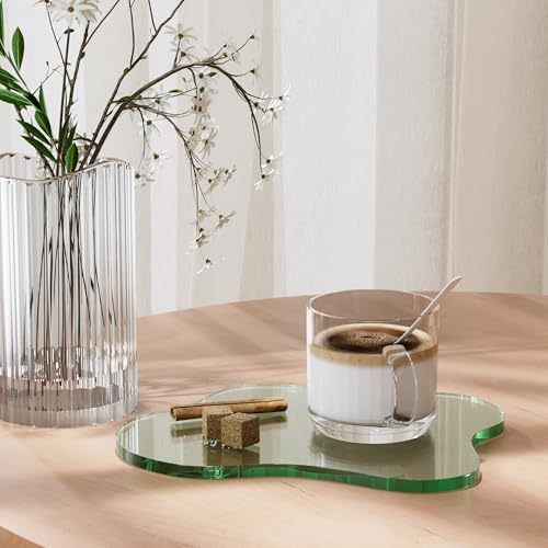 Acrylic Coaster Decorative Plates,Green Bar Drink Coaster, Clear Cloud Shape Coffee Cup Coaster, Perfect for Tabletop Protection and Accessories Display.(Green
