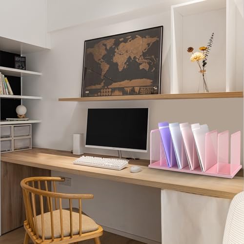 Kuntine.B 7-Section Upright Desk File Organizer Pink 1 Pack
