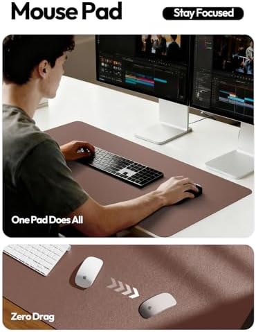 YSAGi Leather Desk Protector, Office Mat, Large Mouse Mat, Non-Slip PU Leather Blotter, Laptop Desk Mat, Waterproof Writing Pad for Office and Home(Chocolate, 63" x 17.2")
