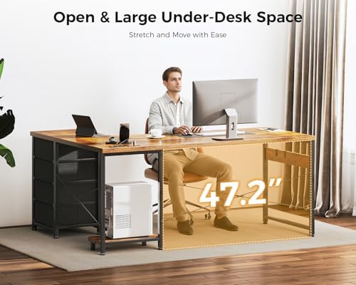AODK 61" L Shaped Gaming Desk with 4 Drawers and Power Outlets, Vintage