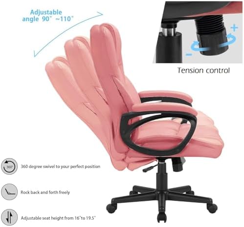 Furmax Office Executive Chair High Back Adjustable Managerial Home Desk Chair, Swivel Computer PU Leather Chair with Lumbar Support (1, Pink)